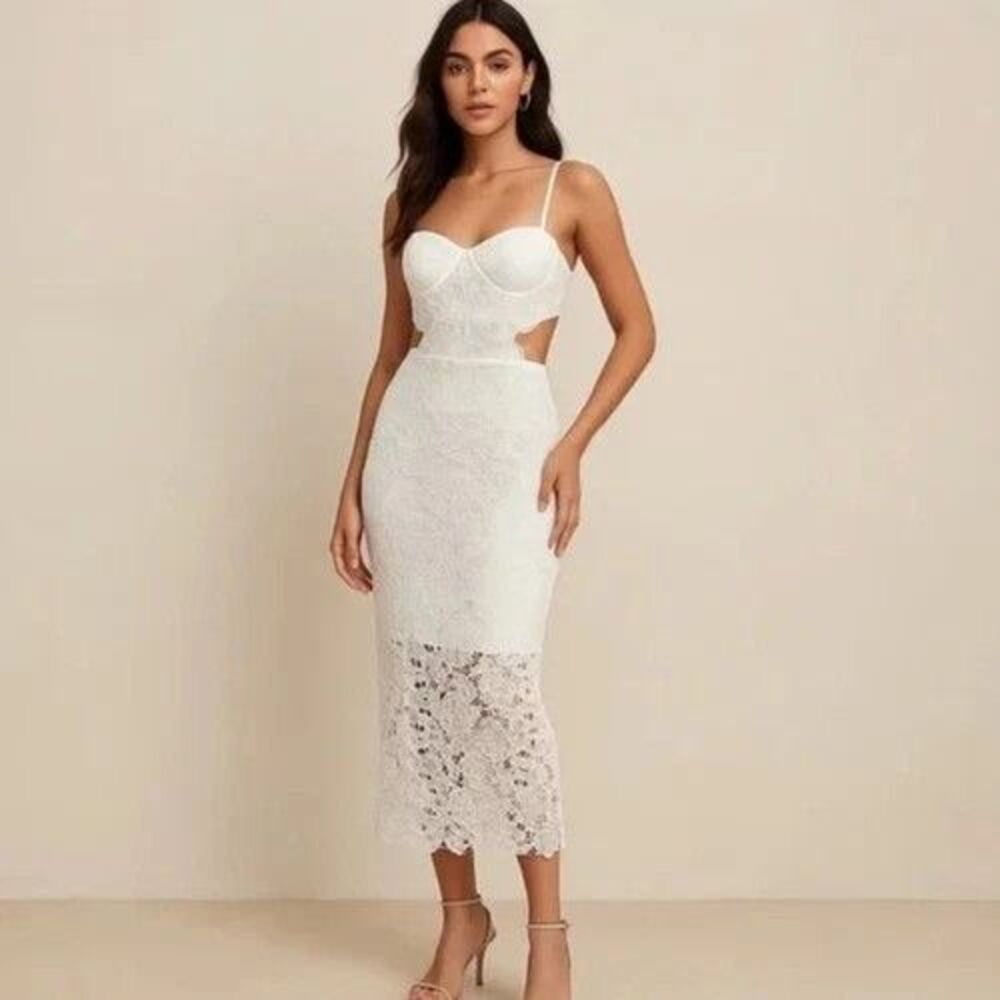 Amable by Mable White Lace Cut Out Bodycon Dress Bridal Wedding Summer Sundress